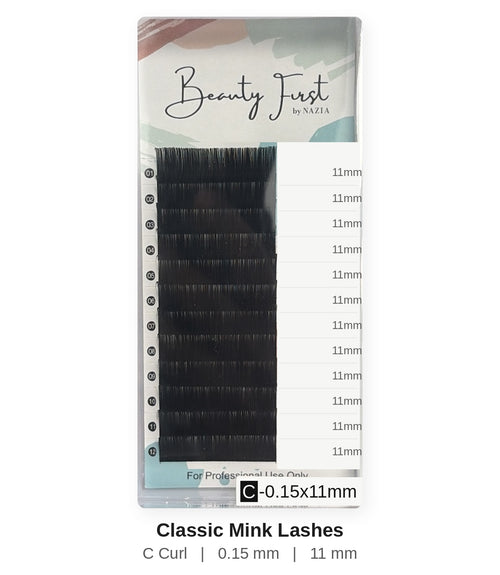 Beauty First Classic Mink Lashes C curl 0.15 mm 11 mm lash tray