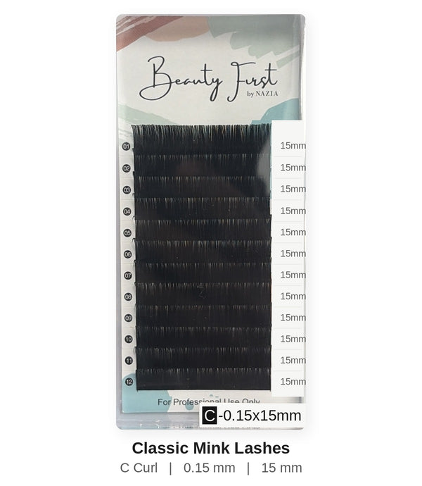 Beauty First Classic Mink Lashes C curl 0.15 mm 15 mm lash tray