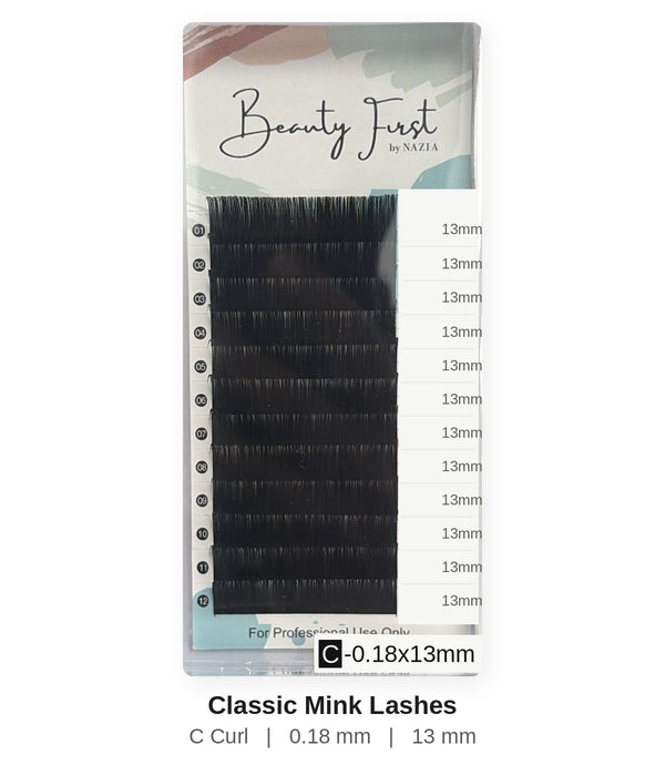 Beauty First Classic Mink Lashes C curl 0.18 mm 13 mm lash tray