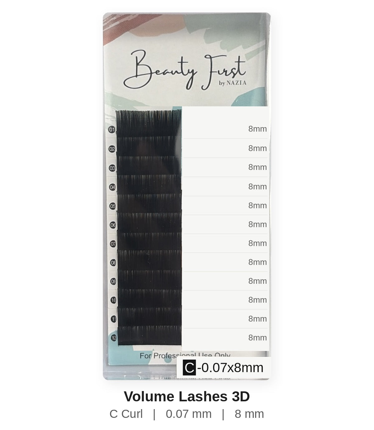Beauty First Volume Lashes 3D C curl 0.07 mm 8 mm lash tray