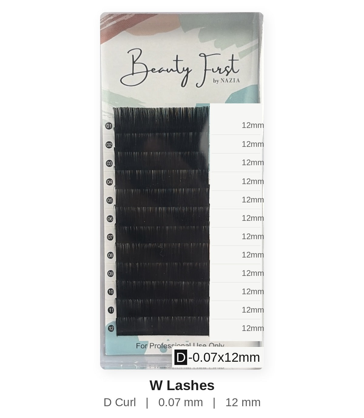 Beauty First W Lashes D curl 0.07 mm 12 mm lash tray