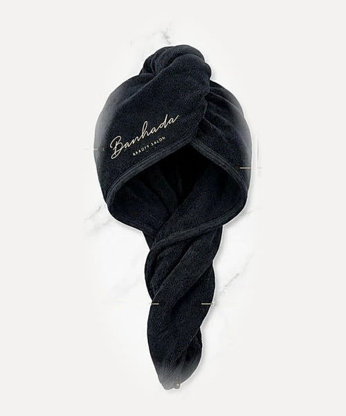 Banhada Hair Turban, deep black microfiber salon head towel