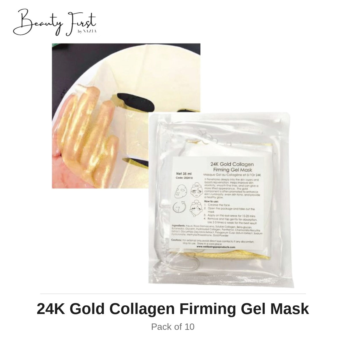BEAUTY FIRST - 24K Gold Collagen Firming Gel Mask (Pack of 10)